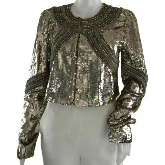 NWT Veronica Beard Women's Phaedra Sequin Bead Embellished Cropped Jacket Gold - Picture 1 of 10